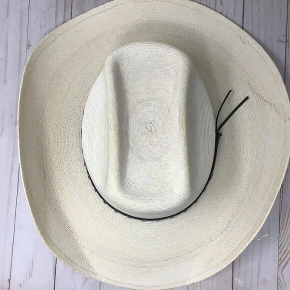 Stetson Mens Square Eyelets Palm Cowboy Hat Size 7 5/8 Western Hat Wide Brim - Picture 7 of 10